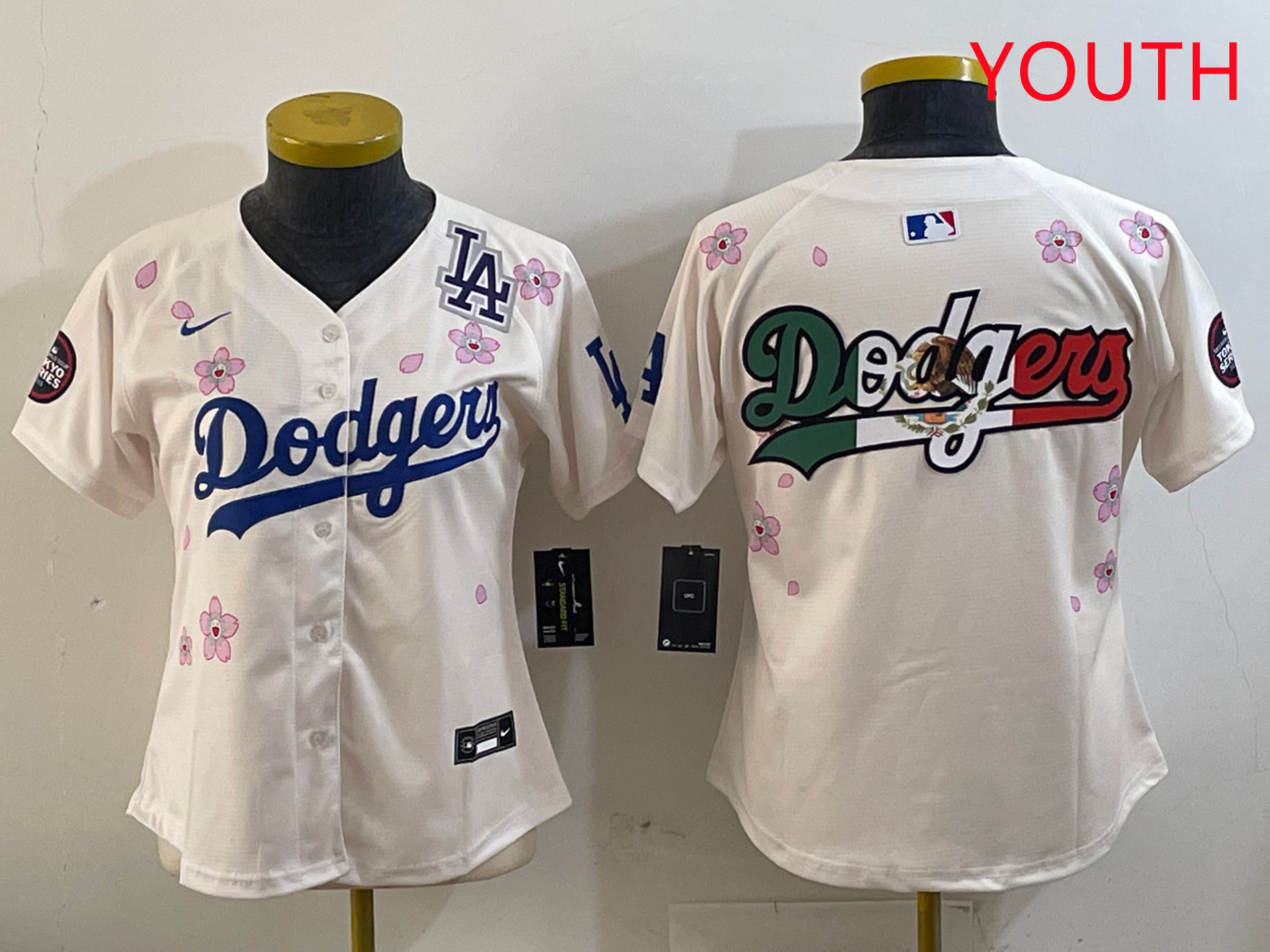 Youth Los Angeles Dodgers Blank Cream Sakura Edition 2025 Nike MLB Jersey style 10